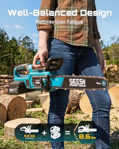 SEESII 40V Electric Chainsaw Cordless 18-Inch with 2 x 5.0Ah Batteries - color: Keppel
