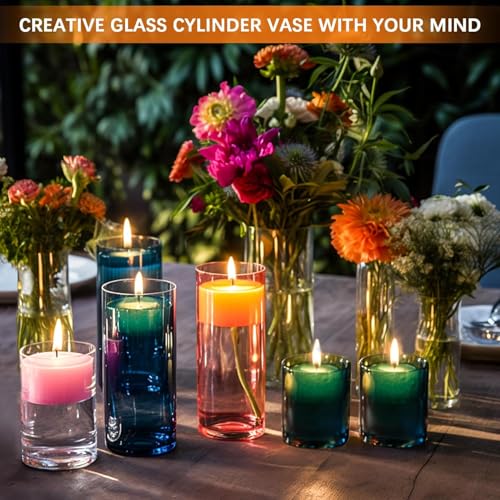 48 Pack Thick Glass Cylinder Vases 4,6,9,12 Inch Tall Clear Flower Vase Hurricane Floating Candle Holder for Table Centerpiece Wedding Home Decor - size: 48 Pack(4,6,9,12 Inch)