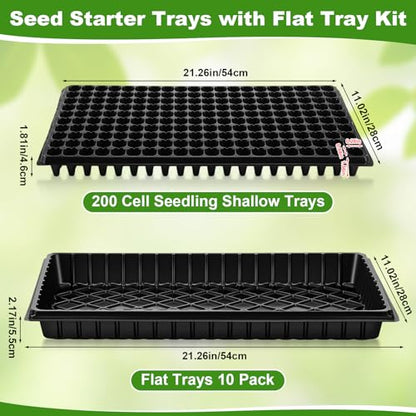 Vesici 20 Pack Seed Starter Trays, 200 Cell Seedling Trays with 1020 Flat Tray, Deep Plug Nursery Plant Pots for Germination, Water Collection, Indoor Outdoor Seed Starting & Transplanting