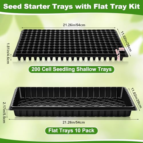 Vesici 20 Pack Seed Starter Trays, 200 Cell Seedling Trays with 1020 Flat Tray, Deep Plug Nursery Plant Pots for Germination, Water Collection, Indoor Outdoor Seed Starting & Transplanting
