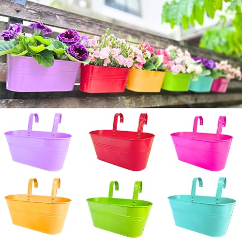 LaLaGreen Fence Rail Planter (11.2 in, 6 Pack) Multicolor Metal Plant Pots - size: Multi-G 11.2" x 6 Pack