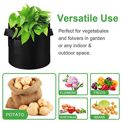 5 Pack 15 Gallon Grow Bags, Heavy Duty Thickened Nonwoven Fabric Pots with Handles, Planter Grow Bags for Vegetables/Flower/Plant/Fruits, Black - color: Black, size: 15 Gallon