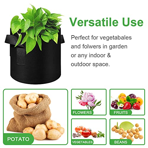 5 Pack 15 Gallon Grow Bags, Heavy Duty Thickened Nonwoven Fabric Pots with Handles, Planter Grow Bags for Vegetables/Flower/Plant/Fruits, Black - color: Black, size: 15 Gallon
