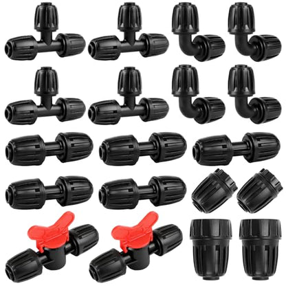 21 Pieces 1/2 Inch Drip Irrigation Fittings Kit, 1/2'' Drip Line Barbed Fittings for 1/2 Inch Irrigation Tubing (1/2" ID x 0.650" OD) Anti-Leak Lock Nut Connectors for Garden Drip System - size: 1/2" Fittings Kit-21P