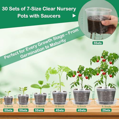 92Pcs Clear Plastic Nursery Pots with Drainage Holes and Saucers, 32Packs 2.8/3.1/3.5/3.9/5.1/5.9/7.1Inch Seedling Starter Pots for Indoor Outdoor Gardening Flower, Herb, Succulent Transplanting - size: 2.8/3.1/3.5/3.9/5.1/5.9/7.1 Inch