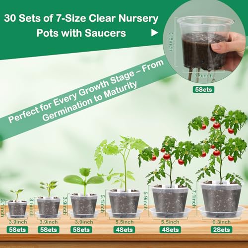 92Pcs Clear Plastic Nursery Pots with Drainage Holes and Saucers, 32Packs 2.8/3.1/3.5/3.9/5.1/5.9/7.1Inch Seedling Starter Pots for Indoor Outdoor Gardening Flower, Herb, Succulent Transplanting - size: 2.8/3.1/3.5/3.9/5.1/5.9/7.1 Inch