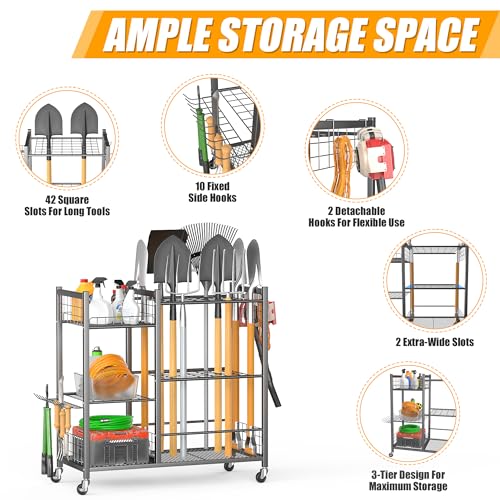 Ultrawall Garden Tool Organizer with Wheels, Yard Tool Storage Stand - size: Large