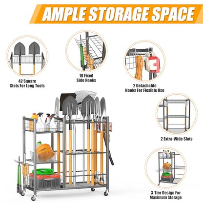 Ultrawall Garden Tool Organizer with Wheels, Yard Tool Storage Stand - size: Large