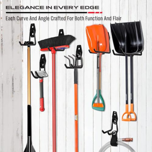 Garage Tool Storage Wall Hook Assortment Set: 15PCS Heavy Duty Large Hanger Garden Tool Organizer Ladder Bike Rack Yard Tool Holder Shed Shovel Metal Screw Organization Bicycle Steel Bracket - style: 15-Pack Hooks + 3 Straps（black）