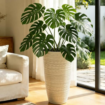 24" Large Outdoor Planters for Plants, Cream Beige Tall Flower Pots - color: 23.5"h-ivory Stripes Texture