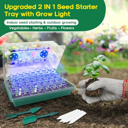 BlumWay Seed Starter Tray with Grow Light, Humidity Dome, 2 Pack 80 Cells