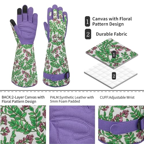 Thornproof Rose&Cactus Gardening Gloves,Gauntlet Garden Glove,Gifts - color: Purple Flower, size: Large