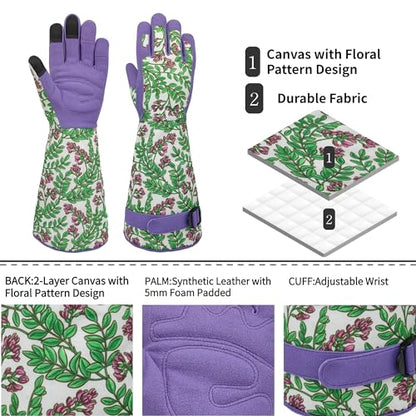 Thornproof Rose&Cactus Gardening Gloves,Gauntlet Garden Glove,Gifts - color: Purple Flower, size: Large