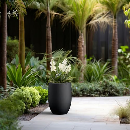 Kante 16.5" Tall Curved Concrete Planter, Black Round Flower Pot - color: Black, size: 16.5 Inch Tall