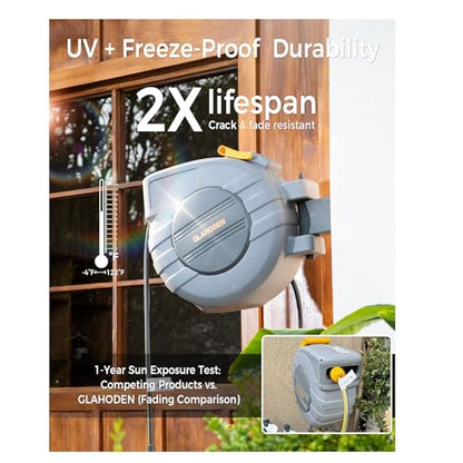 GLAHODEN 5/8 in x 100 ft Retractable Garden Hose Reel with Automatic Rewind - color: Light Gray, size: 5/8" 100FT