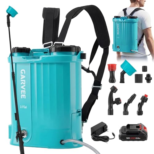 Garvee 3.17 Gal 18V Backpack Sprayer,0-65PSI,5 Nozzles & Wand 2Ah Battery - size: 3.17 Gallon