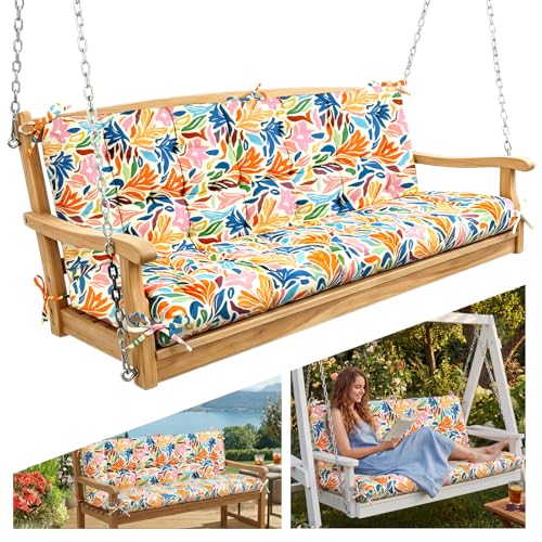 Oxford Fabric Swing Cushions with Backrest & Tie Straps for Patio Bench - color: Multicolor