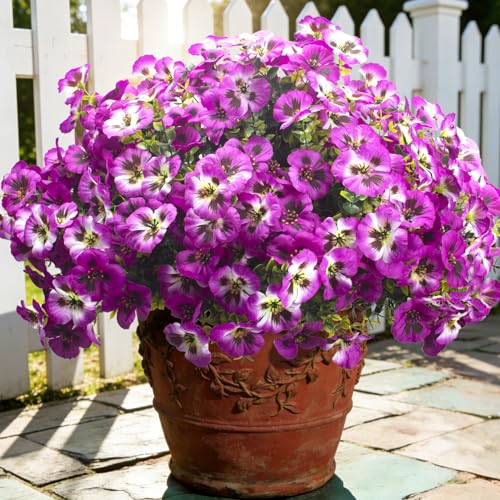 Grunyia Outdoor Artificial Flowers 16Pcs Fake Pansy Silk Flowers UV Resistant, Lifelike Faux Pansies for Planters Window Boxes Porch Garden Decor (Purple & Fuchsia) - color: Fuchsia+purple