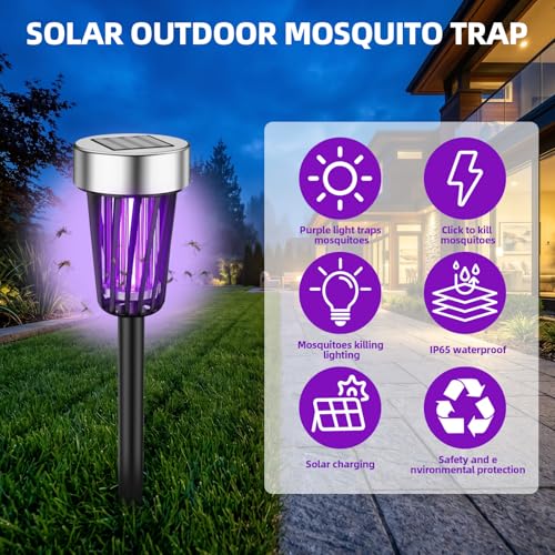 Solar Bug Zapper Outdoor Waterproof Mosquito Repellent Outdoor Patio Mosquito Trap Killer for Garden, Backyard, Farm, 2026 Solar Powered Fly Zapper for Small Flying Insect, Moths, Gnats, Flies(4Pack)