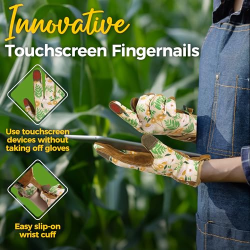 HANDLANDY Gardening Gloves for Women, Leather Garden Glove, Gardener Gift - color: Caramel, size: Medium (Pack of 1)