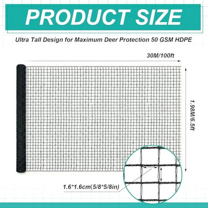 6.5ft*100ft Deer Fence Netting, Heavy Duty HDPE Mesh Animal Barrier, Black - size: 6.5ft*100ft