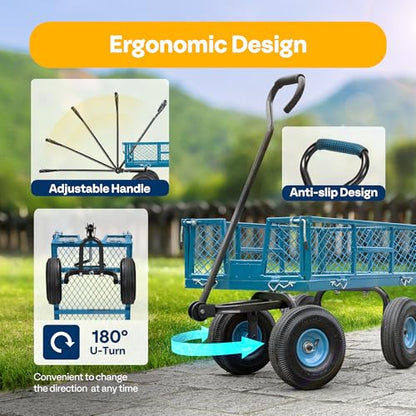 VIVOHOME Heavy Duty 880 Lbs 4.5 Cu Ft Mesh Steel Garden Cart Utility Wagon - color: Blue