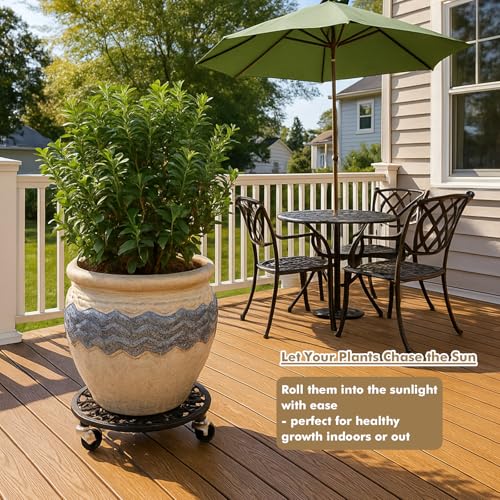 1 Pack Plant Caddy with Wheels 14 Inch Rolling Plant Stand for Large Plants Heavy Duty Plant Rollers Metal Plant Dolly Rustproof Planter Stand Wrought Iron Plant Stands Flower Cart Indoor Outdoor - size: 14 inches