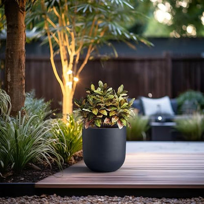 Kante Small Round Capsule Charcoal Concrete Planter 11" Dia, Outdoor - color: Charcoal, size: 11.0"Dia x 11.0"H
