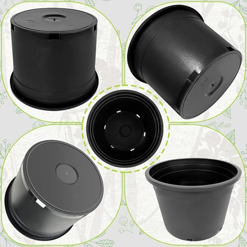 5 Gallon Nursery Pots Plastic Container Injection Molded Pot for Plants Flexible with Drainage Holes Suitable for Plants Soil Growers or Hydroponics Black 10 Pcs - size: 5 Gallon