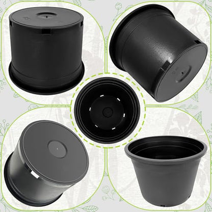 5 Gallon Nursery Pots Plastic Container Injection Molded Pot for Plants Flexible with Drainage Holes Suitable for Plants Soil Growers or Hydroponics Black 10 Pcs - size: 5 Gallon