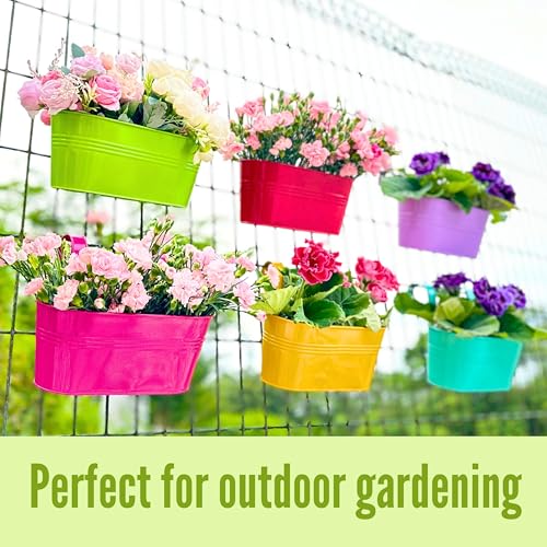 LaLaGreen Fence Rail Planter (11.2 in, 6 Pack) Multicolor Metal Plant Pots - size: Multi-G 11.2" x 6 Pack