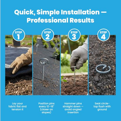 Super Geotextile Round Top Landscape Pins – 11 Gauge Heavy Duty 6 Inch Galvanized Steel Stakes for Landscape Fabric and Weed Barrier, 100 Pack - size: 100 Pcs x 6" - 11 Ga