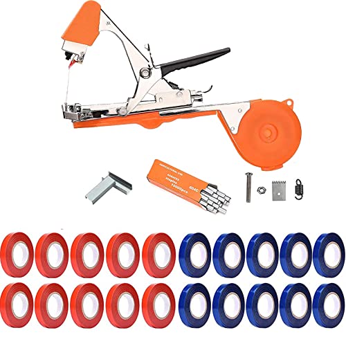 Plant Tying Machine Tool,Vegetable Gardening Tools with 10000pcs Staples 20 Rolls Tape and Replacement Blade for Grapes,Raspberries,Tomatoes,and Vining Gardening Tying Tool(Orange) - color: Orange