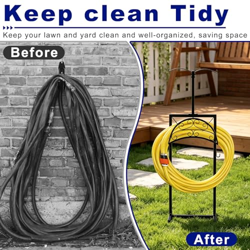 Hose Holder with Double-Ear Hooks and Free Gardening Gloves, Garden Hose Holder,Heavy Duty Metal Build, Hose Holders for Outside, Outside Hose Rack for Yard Lawn Patio, Black
