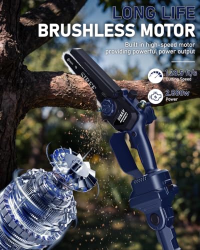 Electric Pole Saw 6“ Mini Chainsaw Cordless Brushless 4.0Ah Batteries 16 Ft Max Reach Multi-Angle Fast Charger Telescopic Power Pole Saw Tree Trimmer Limb Branch Cutter Pruner Navy Blue - color: Navy Blue-1 Battery