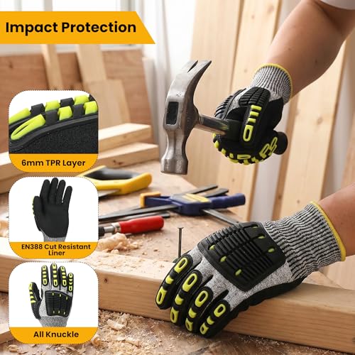 Safety Work Gloves for Men Women, Impact Gloves with Cut Resistant Protection - size: Large