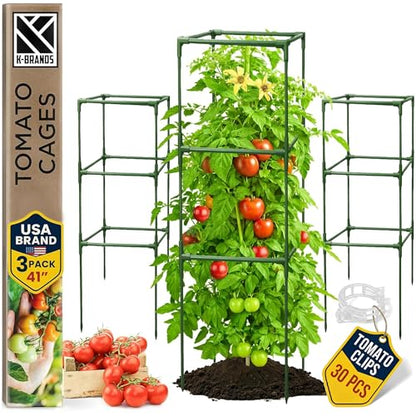 3 Pack 41" Square Tomato Cages for Garden - Large Tomato Trellis Stakes - size: 3 Pack, 41 Inches