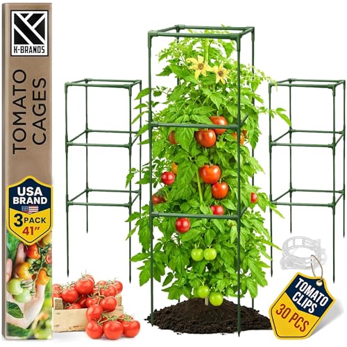 3 Pack 41" Square Tomato Cages for Garden - Large Tomato Trellis Stakes - size: 3 Pack, 41 Inches