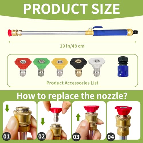 High Pressure Hose Nozzle for Garden Hose,Leak-Free Jet Wand with 5 Nozzles - color: Blue