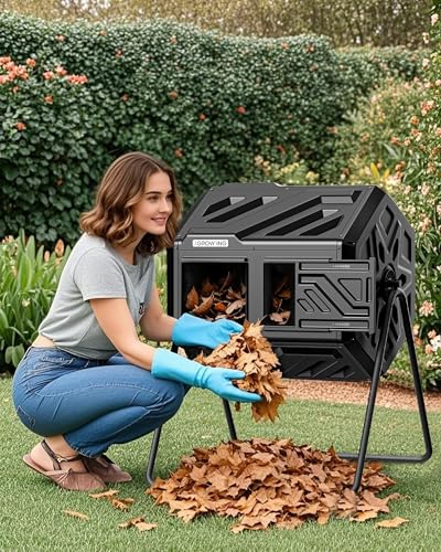 THE Growing 43 Gal Outdoor Compost Bin Tumbler for Backyard Garden, Black - color: Black