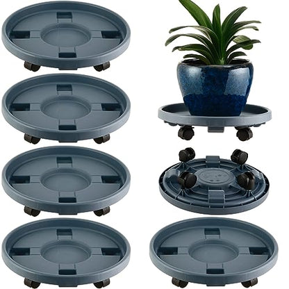 5 Packs Large Plant Caddy with Wheels 13" Rolling Wheeled Plant Stands Heavy-Duty Plastic Flower Pot Roller Base Movers Indoor Outdoor Planter Dolly with Casters Trolley, Grey - color: Gray