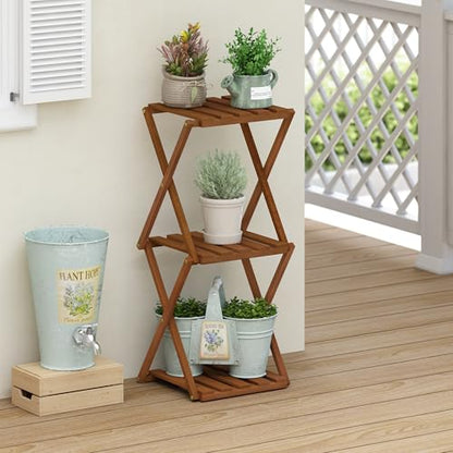 Furinno TIOMAN Outdoor Tool-Free 3-Tier Patio Table, Natural - size: 3-Tier Foldable Side Table