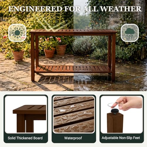 48" Narrow Outdoor Console Table, Sofa Buffet Serving Patio Table - color: Brown