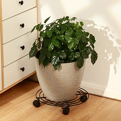 8 Packs Large Metal Plant Caddy with Wheels 14" Rolling Plant Stands Heavy-duty Wrought Iron Plant Roller Base Pot Movers Plant Saucer on Wheels Black - color: Black, size: 14"/ 8 packs