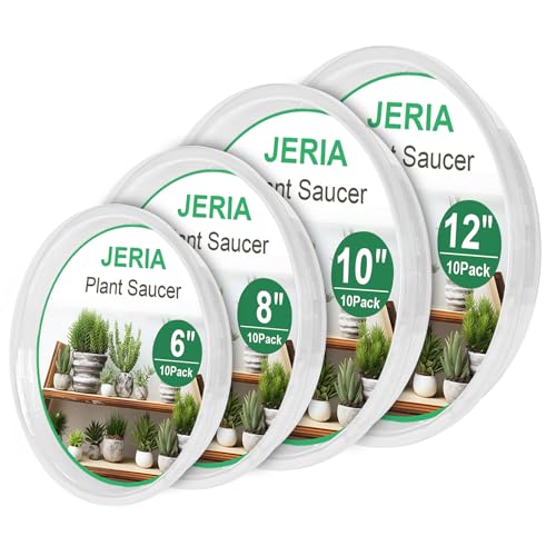 JERIA 40 Pack Clear Plant Saucers（6/8/10/12 Inch）,Plastic Flower Pot Trays,Round Durable Plant Drip Trays for Indoor and Outdoor - size: 6/8/10/12 Inch (40 Pack)
