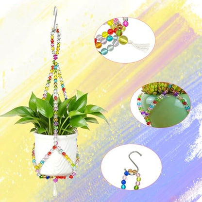 2 Pack Macrame Plant Hangers with 2 Hooks, 17.9inch/16.7inch Bead Hanging Planter for Indoor Outdoor Bohemian Home Garden Decor