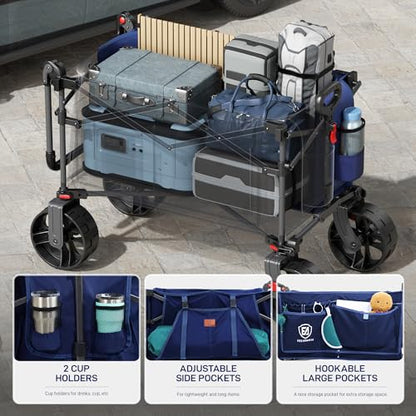 EVER ADVANCED Folding Push Wagon with Brakes, Portable Shopping Cart - color: Blue