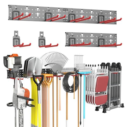 TORACK Garden Tool Organizer Wall Mounted, Folding Chair Storage Rack - style: 3 panels with 8 hooks