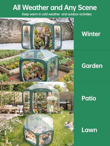 Porayhut Pop up Greenhouse Tent,Portable Large Walk-in Plant House 10’X10’ ,Indoor Outdoor Gardening Plant Sunshine Room with PVC Mesh Cloth Cover for Protecting Plant from Cold Frost & Birds - style: 90.6"Tall Green Greenhouse