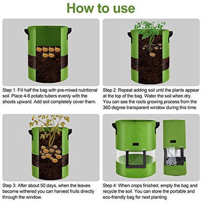 Visible Tomato/Strawberry/Sweet Potato/Carrot/Potato Grow Bags 7 Gallon 3-Pack, Heavy Duty Thickened Aeration Nonwoven Fabric Pots with Handles, Come with 3-Pcs Plant Labels&Lens Hoods - color: Green, size: 7 gallon